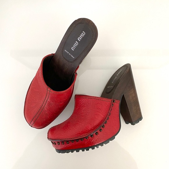 Miu Miu embossed leather western mules clogs with studs - Picture 1 of 6